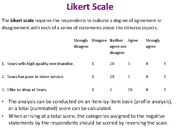 Likert Scale The Likert scale requires the respondents to indicate a degree of agreement Likert Scale The Likert scale requires the respondents to indicate a degree of agreement