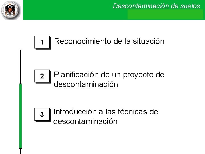 Descontaminación de suelos Introducción . 1 Reconocimiento de la situación 2 Planificación de un