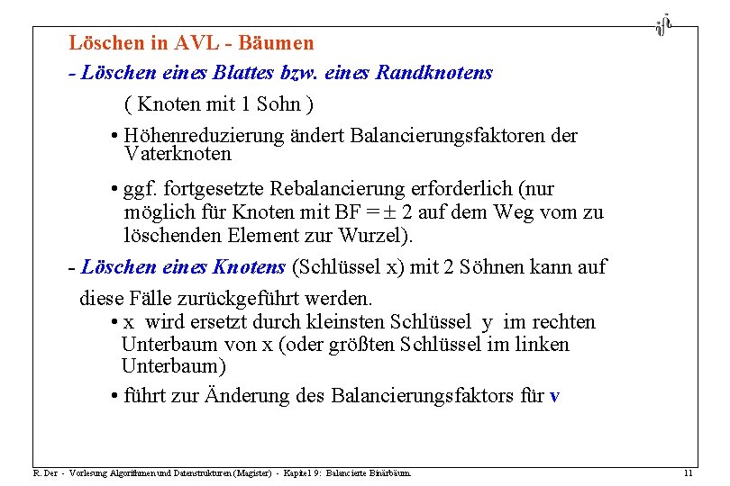 Löschen in AVL - Bäumen - Löschen eines Blattes bzw. eines Randknotens ( Knoten