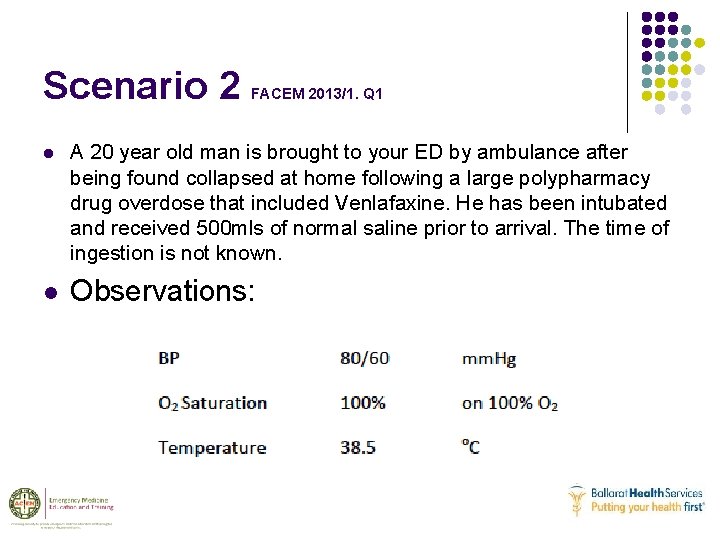 Scenario 2 l l FACEM 2013/1. Q 1 A 20 year old man is