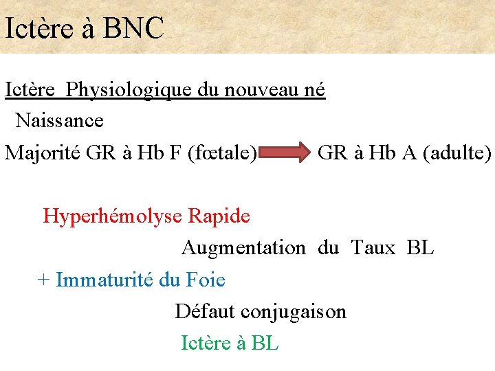 Ictère à BNC Ictère Physiologique du nouveau né Naissance Majorité GR à Hb F