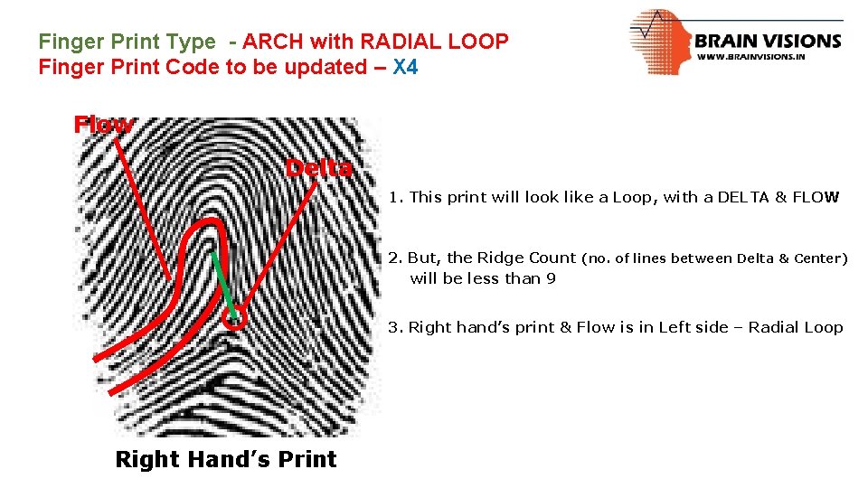 Finger Print Type - ARCH with RADIAL LOOP Finger Print Code to be updated