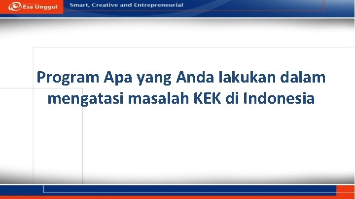 Program Apa yang Anda lakukan dalam mengatasi masalah KEK di Indonesia 