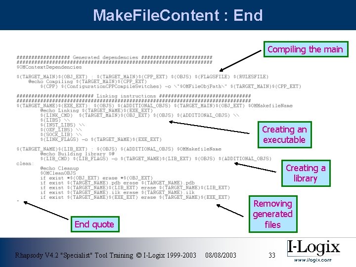 Make. File. Content : End Compiling the main Creating an executable Creating a library