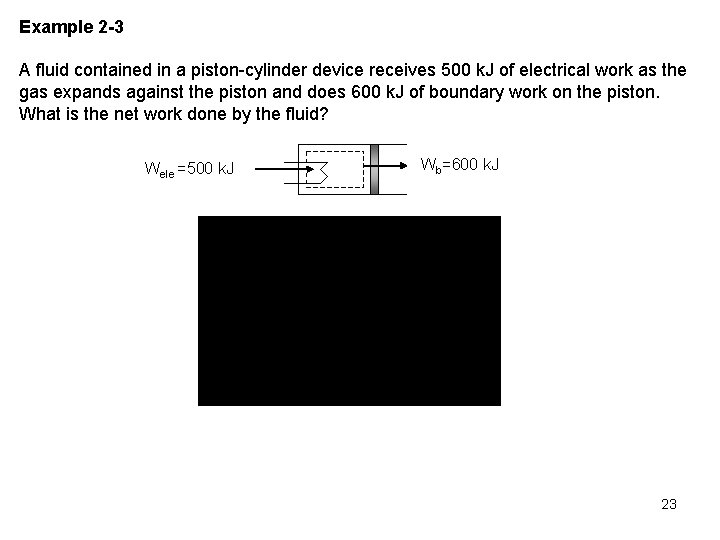 Example 2 -3 A fluid contained in a piston-cylinder device receives 500 k. J