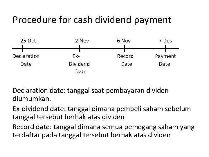 Procedure for cash dividend payment 25 Oct Declaration Date 2 Nov Ex. Dividend Date