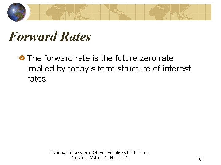Forward Rates The forward rate is the future zero rate implied by today’s term Forward Rates The forward rate is the future zero rate implied by today’s term