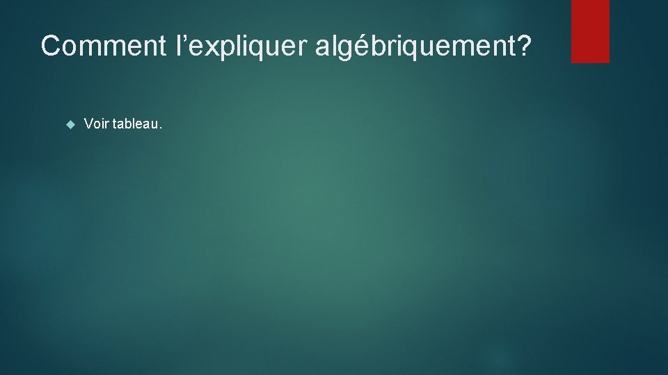 Comment l’expliquer algébriquement? Voir tableau. 