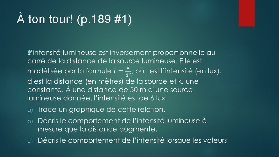 À ton tour! (p. 189 #1) 