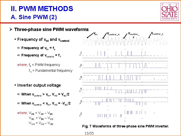 II. PWM METHODS A. Sine PWM (2) Ø Three-phase sine PWM waveforms vtri vcontrol_A