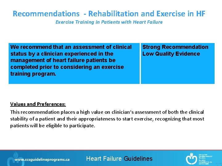 Recommendations - Rehabilitation and Exercise in HF Exercise Training in Patients with Heart Failure