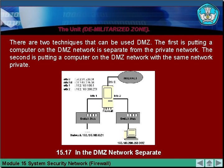 The Unit (DE-MILITARIZED ZONE). There are two techniques that can be used DMZ. The