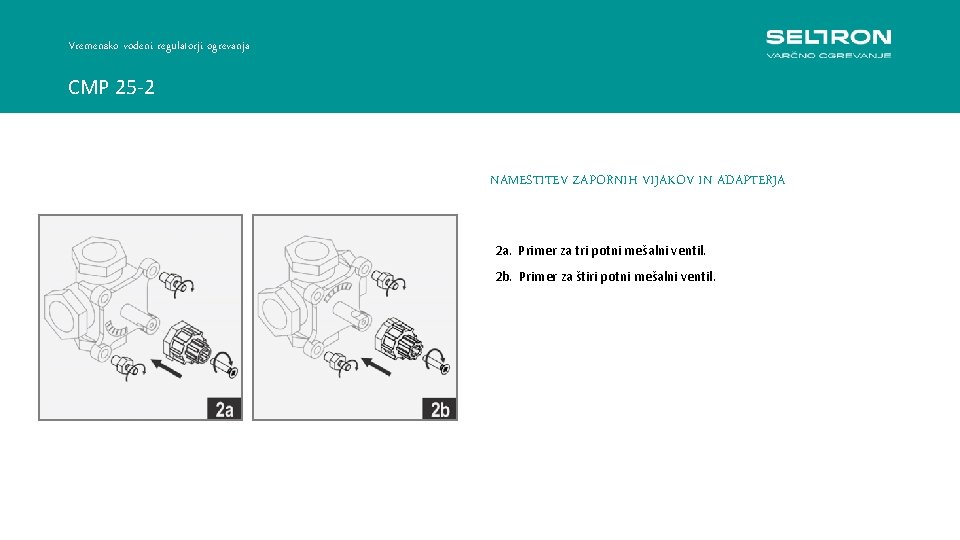 Vremensko vodeni regulatorji ogrevanja CMP 25 -2 NAMESTITEV ZAPORNIH VIJAKOV IN ADAPTERJA 2 a.