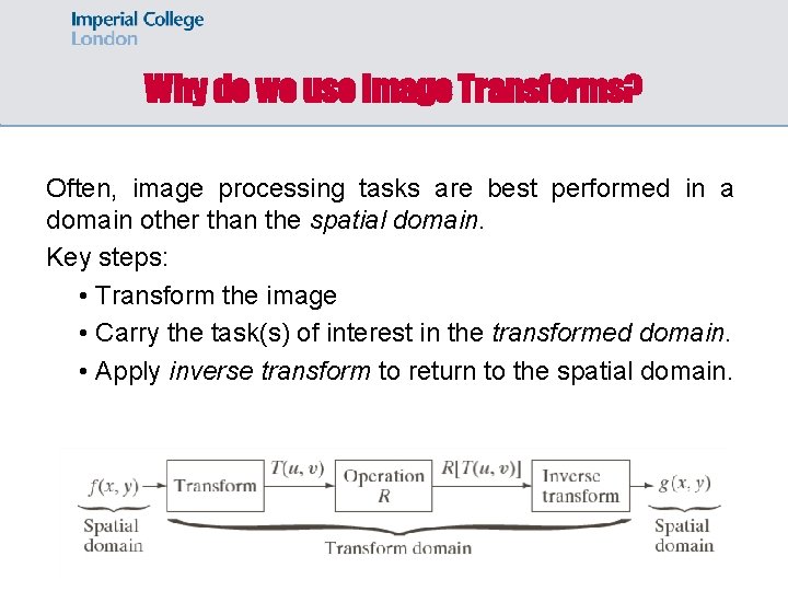 Why do we use Image Transforms? Often, image processing tasks are best performed in