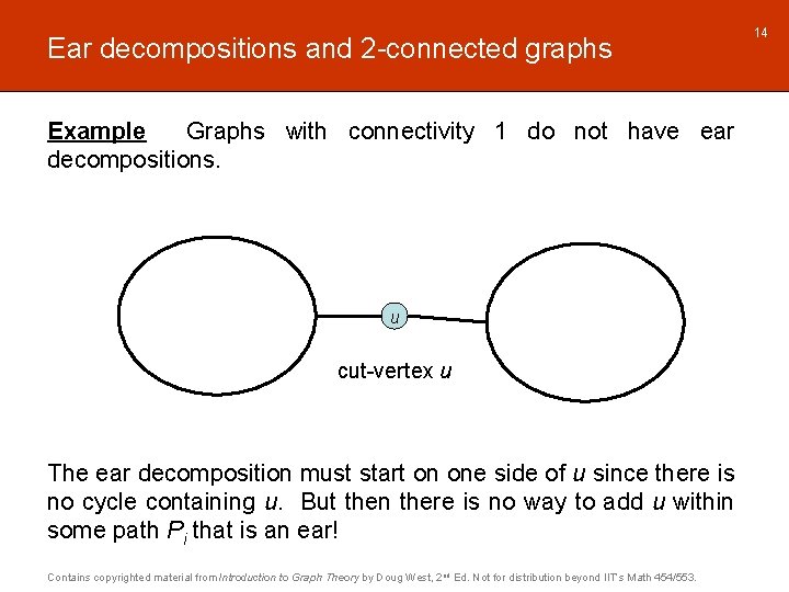 Ear decompositions and 2 -connected graphs Example Graphs with connectivity 1 do not have