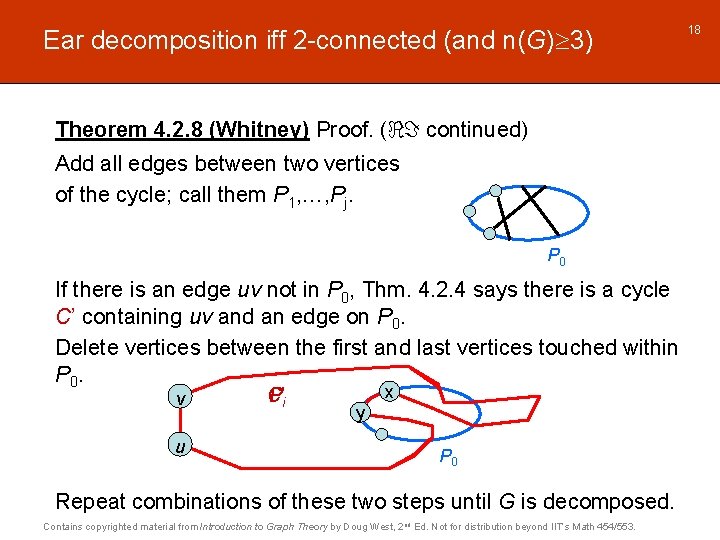 Ear decomposition iff 2 -connected (and n(G) 3) Theorem 4. 2. 8 (Whitney) Proof.