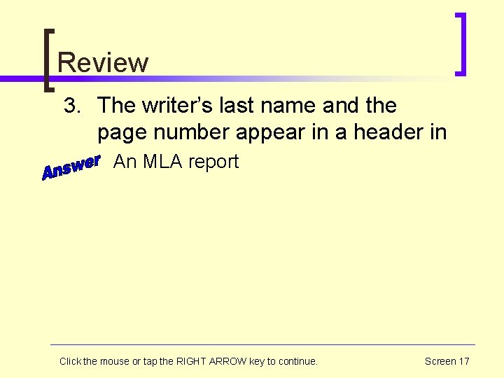 Review 3. The writer’s last name and the page number appear in a header