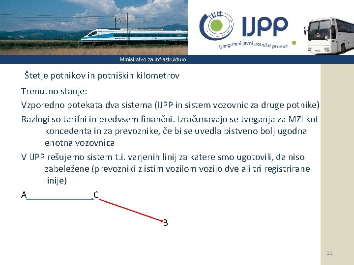 Ministrstvo za infrastrukturo Štetje potnikov in potniških kilometrov Trenutno stanje: Vzporedno potekata dva sistema