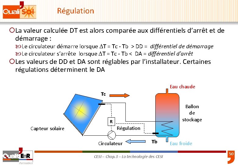 Régulation ¡La valeur calculée DT est alors comparée aux différentiels d’arrêt et de démarrage