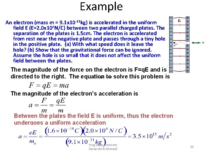 Example An electron (mass m = 9. 1 x 10 -31 kg) is accelerated Example An electron (mass m = 9. 1 x 10 -31 kg) is accelerated