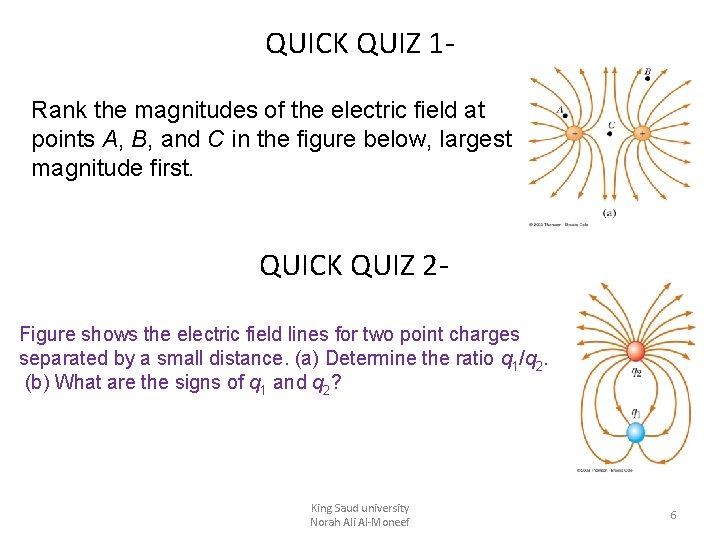 QUICK QUIZ 1 Rank the magnitudes of the electric field at points A, B, QUICK QUIZ 1 Rank the magnitudes of the electric field at points A, B,