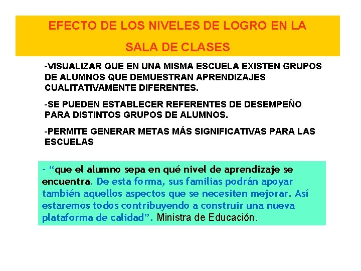 EFECTO DE LOS NIVELES DE LOGRO EN LA SALA DE CLASES -VISUALIZAR QUE EN