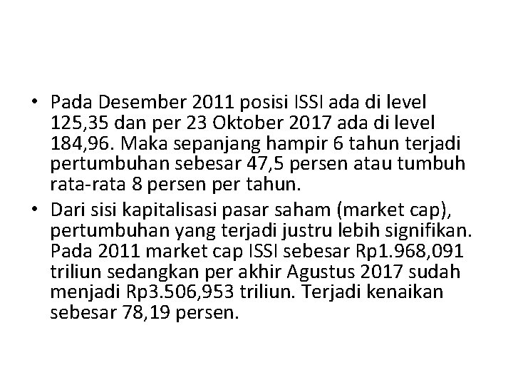  • Pada Desember 2011 posisi ISSI ada di level 125, 35 dan per