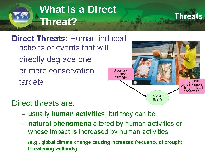 What is a Direct Threat? Threats Direct Threats: Human-induced actions or events that will