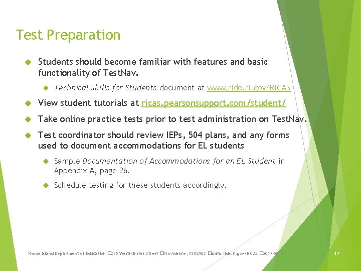 Test Preparation Students should become familiar with features and basic functionality of Test. Nav.