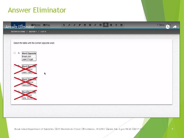 Answer Eliminator Rhode Island Department of Education � 255 Westminster Street �Providence, RI 02903