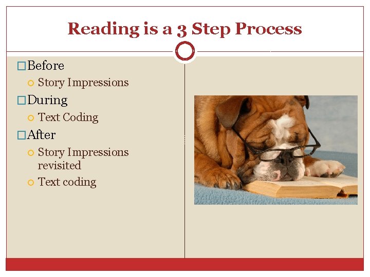 Reading is a 3 Step Process �Before Story Impressions �During Text Coding �After Story