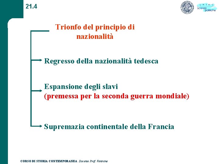 21. 4 Trionfo del principio di nazionalità Regresso della nazionalità tedesca Espansione degli slavi