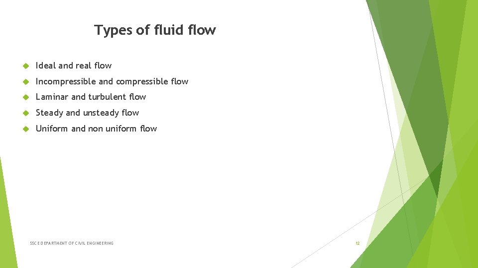 Types of fluid flow Ideal and real flow Incompressible and compressible flow Laminar and