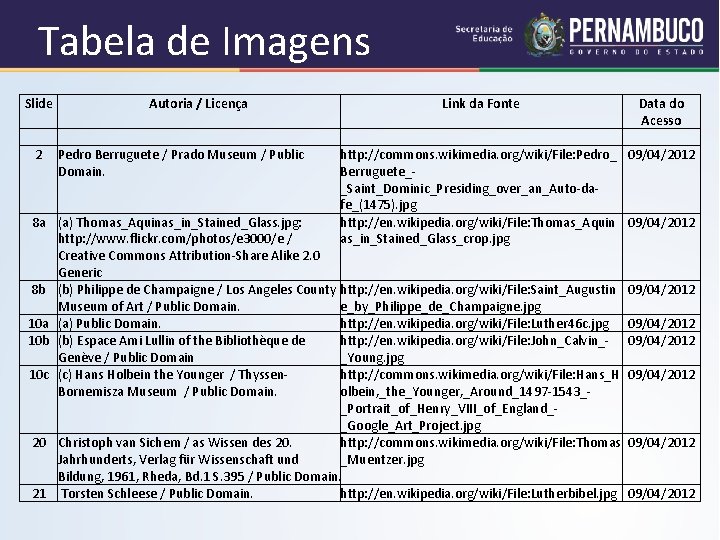 Tabela de Imagens Slide 2 Autoria / Licença Pedro Berruguete / Prado Museum /