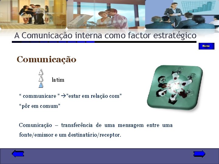 A Comunicação interna como factor estratégico Comunicação latim “ communicare ” ”estar em relação