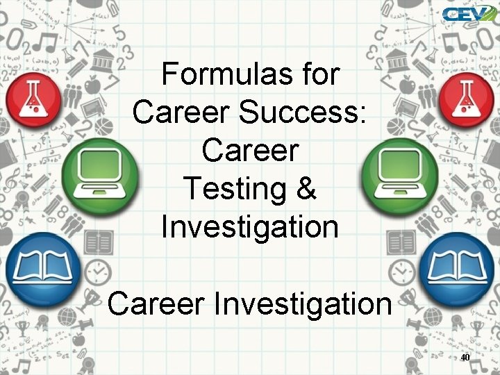 Formulas for Career Success: Career Testing & Investigation Career Investigation 40 