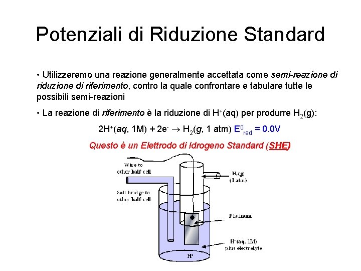Potenziali di Riduzione Standard • Utilizzeremo una reazione generalmente accettata come semi-reazione di riduzione