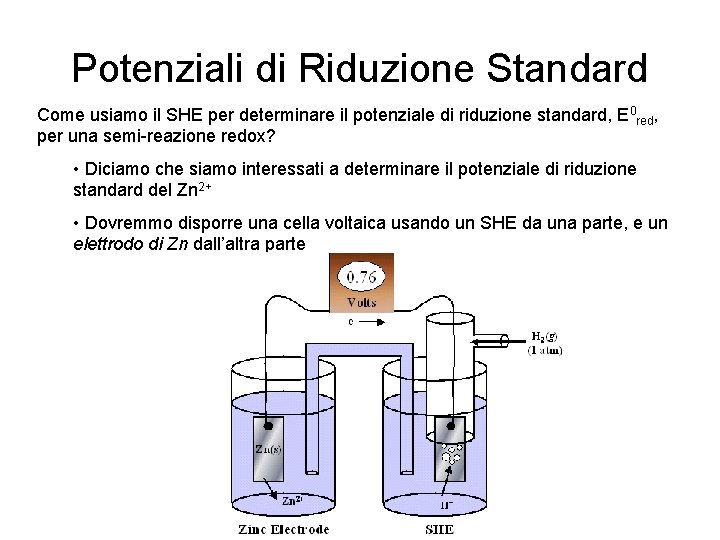 Potenziali di Riduzione Standard Come usiamo il SHE per determinare il potenziale di riduzione