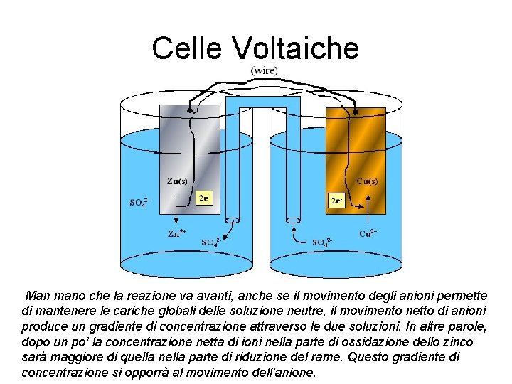 Celle Voltaiche Man mano che la reazione va avanti, anche se il movimento degli