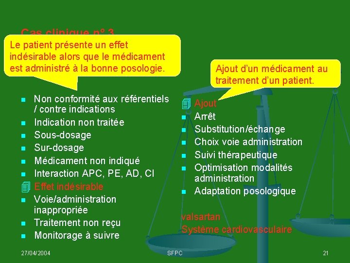 Cas clinique n° 3 Le patient présente un effet indésirable alors que le médicament
