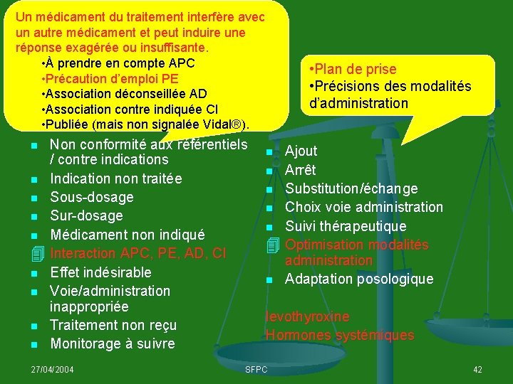 Un médicament du traitement interfère avec un autre médicament et peut induire une réponse