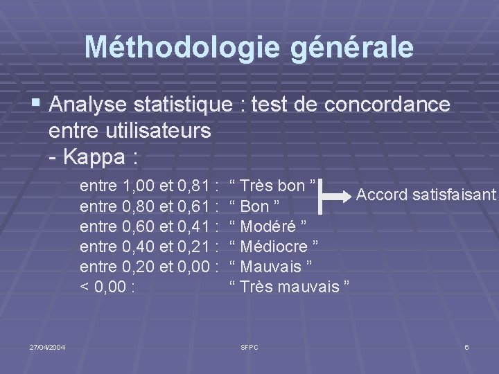 Méthodologie générale § Analyse statistique : test de concordance entre utilisateurs - Kappa :