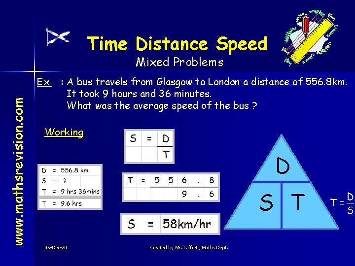 Time Distance Speed Mixed Problems www. mathsrevision. com Ex : A bus travels from