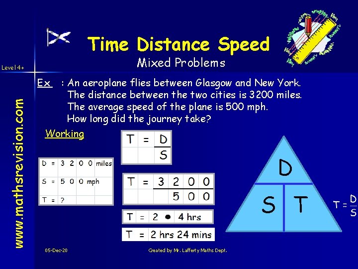 Time Distance Speed Mixed Problems Level 4+ www. mathsrevision. com Ex : An aeroplane
