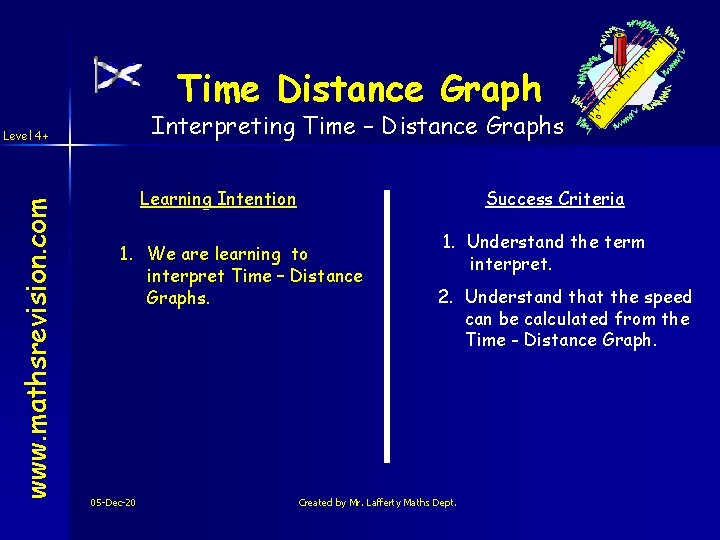 Time Distance Graph Interpreting Time – Distance Graphs www. mathsrevision. com Level 4+ Learning