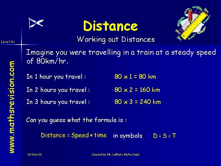 Distance Working out Distances www. mathsrevision. com Level 4+ Imagine you were travelling in