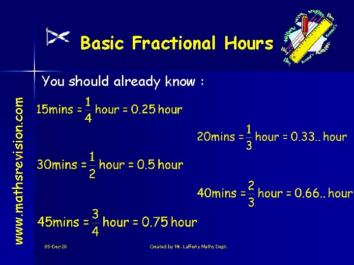 Basic Fractional Hours www. mathsrevision. com You should already know : 05 -Dec-20 Created