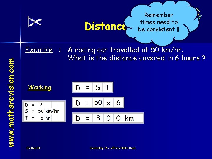 www. mathsrevision. com Distance Remember times need to be consistent !! Example : A