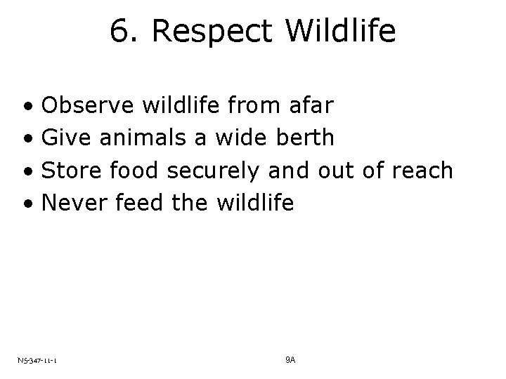 6. Respect Wildlife • Observe wildlife from afar • Give animals a wide berth