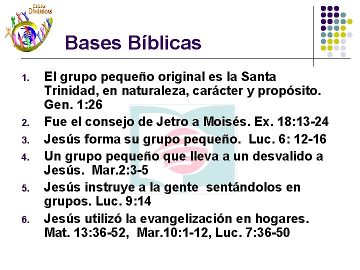 Bases Bíblicas 1. 2. 3. 4. 5. 6. El grupo pequeño original es la Bases Bíblicas 1. 2. 3. 4. 5. 6. El grupo pequeño original es la
